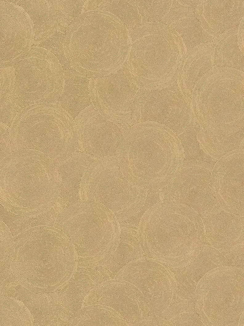 Design tapéta mustársárga és fényes arany köralakban tekert zsineg mintával