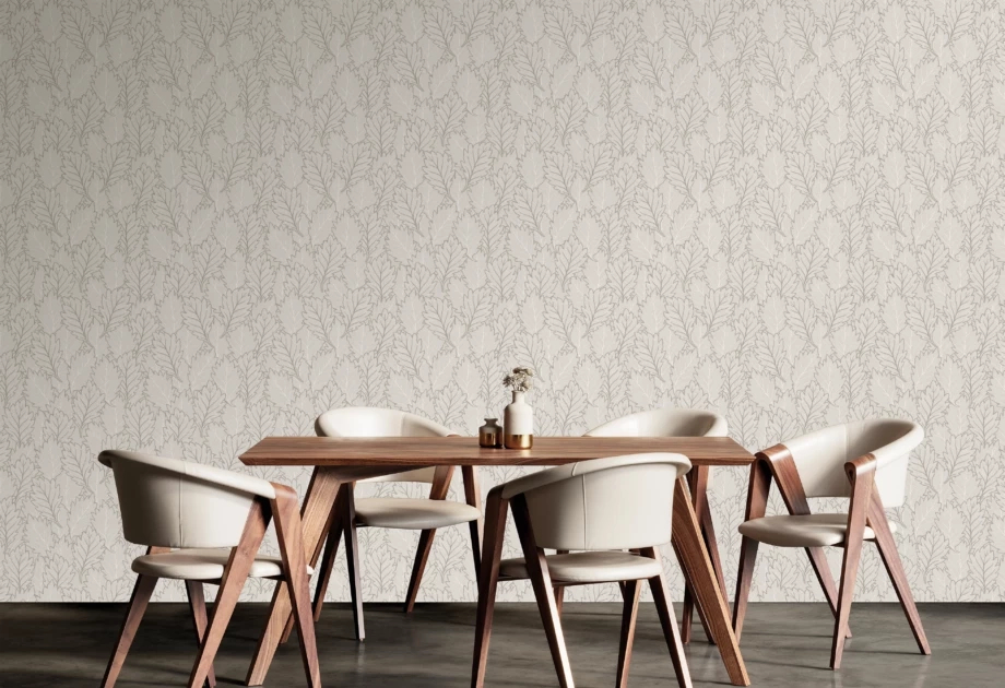 Design tapéta nagylevél mintával szürke és fehér színben