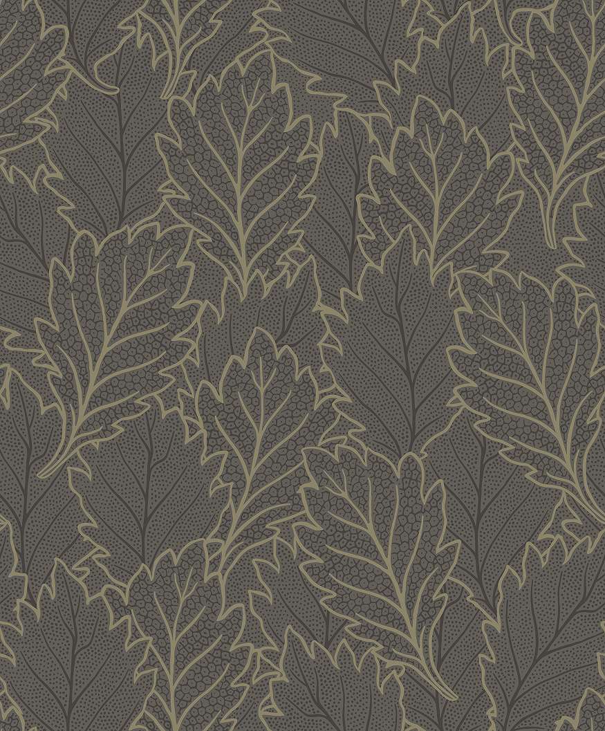 Design tapéta nagylevél mintával szürke színben