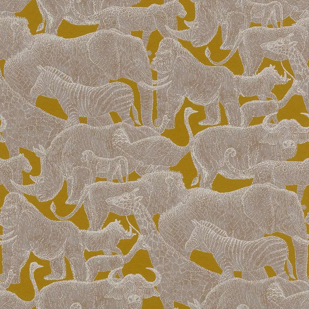 Design tapéta okkersárga alapon afrika állat mintákkal