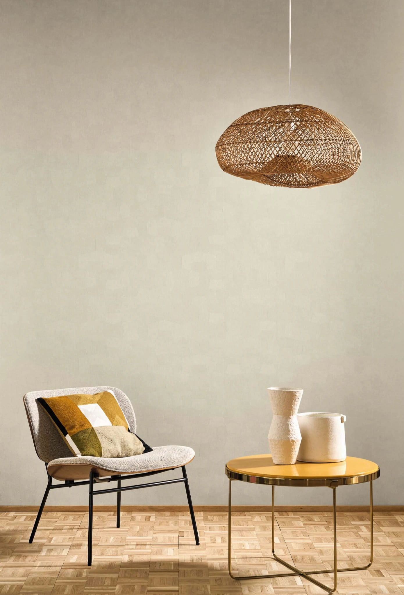 Design tapéta ötszög mintával matt kőpor színben