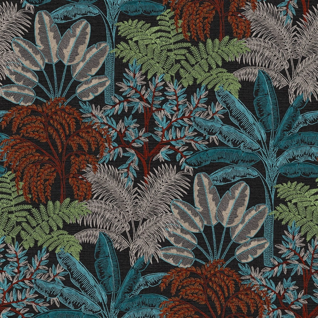 Design tapéta pálmafa mintával fekete színben