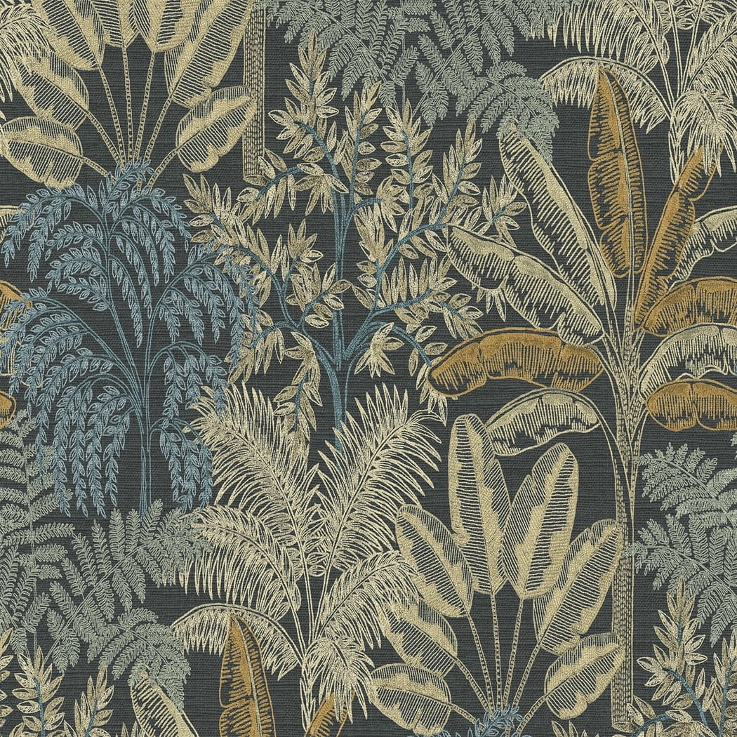 Design tapéta pálmafa mintával sötétszürke színben