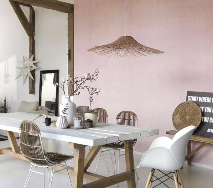 Design tapéta pasztell rózsaszín színben textil hatással
