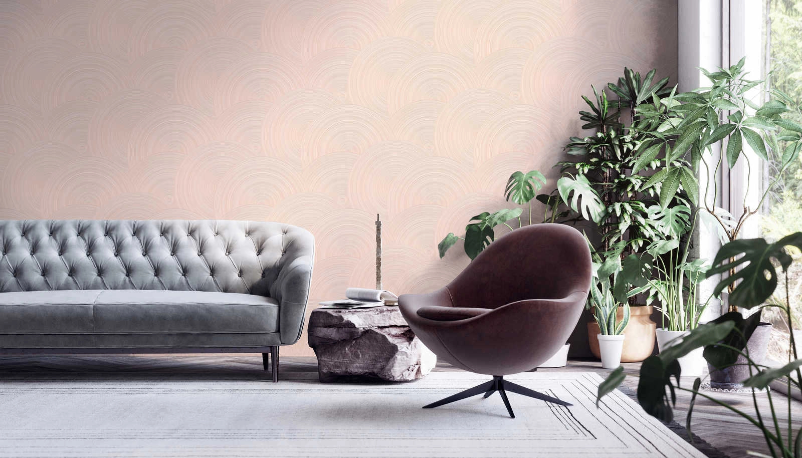 Design tapéta puder rózsaszín félkör geometrikus mintával