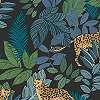 Design tapéta rajzolt trópusi botanikus és leopár mintával