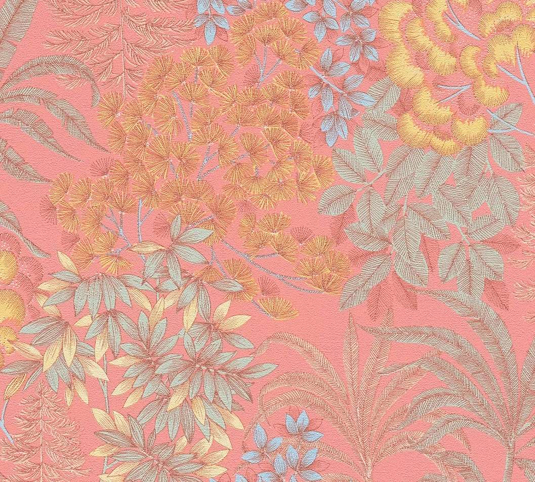 Design tapéta rózsaszín színes vidám leveles mintával