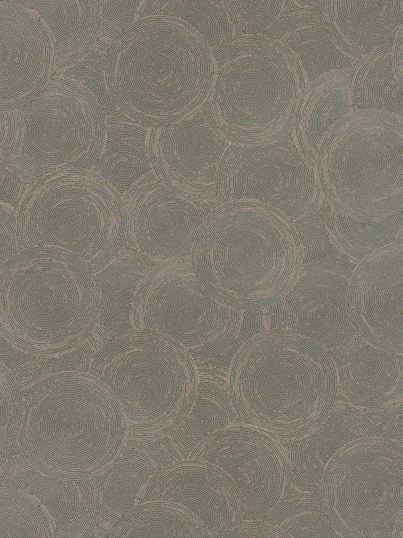 Design tapéta sötétszürke és fényes bronz köralakban tekert zsineg mintával