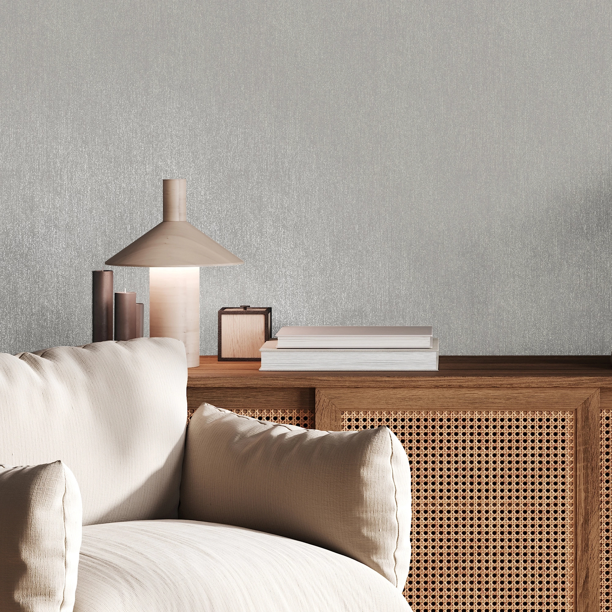 Design tapéta szálkoptatott finoman bordázott mintával fehér és ezüst színben