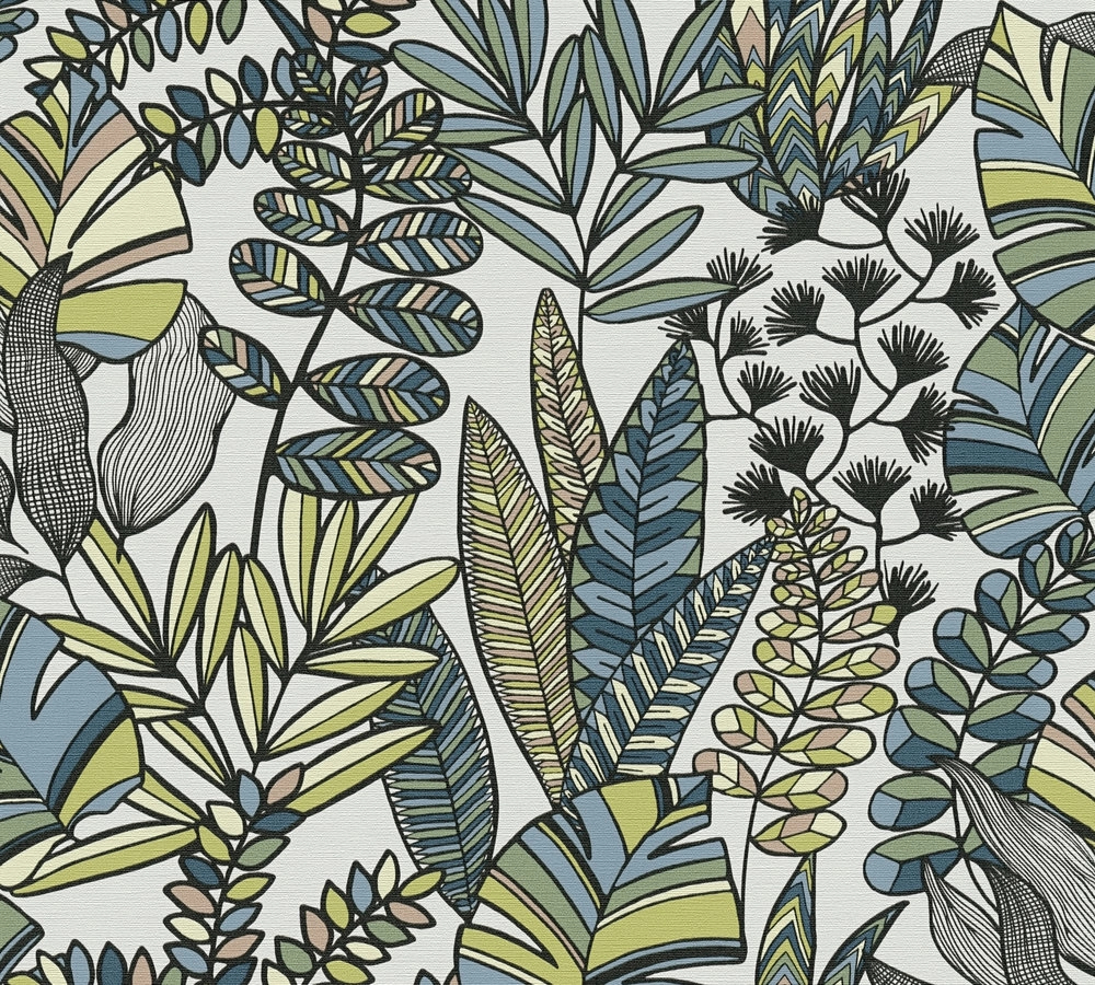 Design tapéta színes skandi stílusú leveles mintával