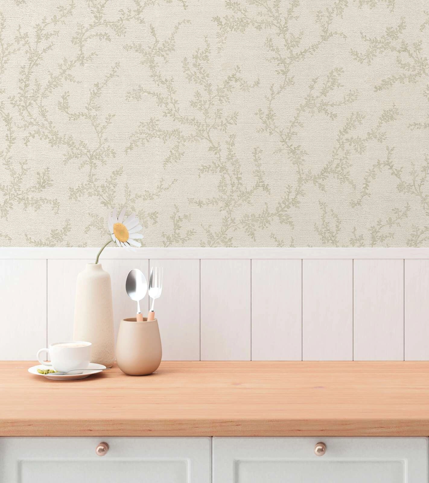 Design tapéta szürke apróleveles inda mintával