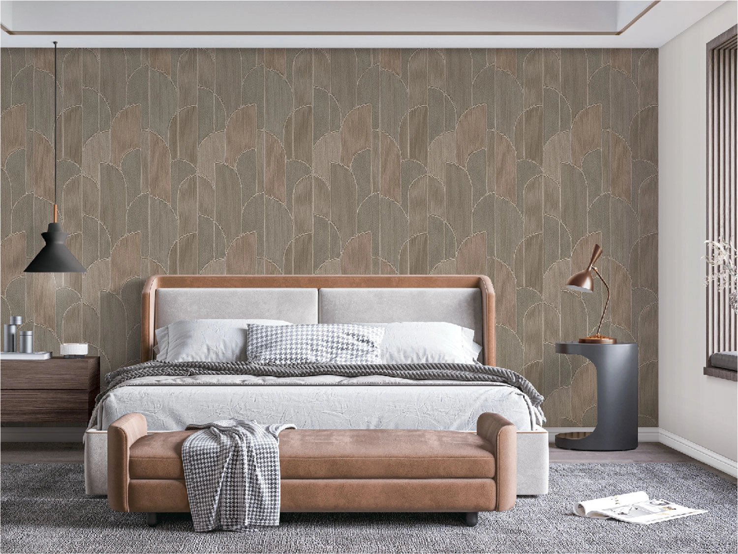 Design tapéta textil szőtt hatású barna geometrikus mintával
