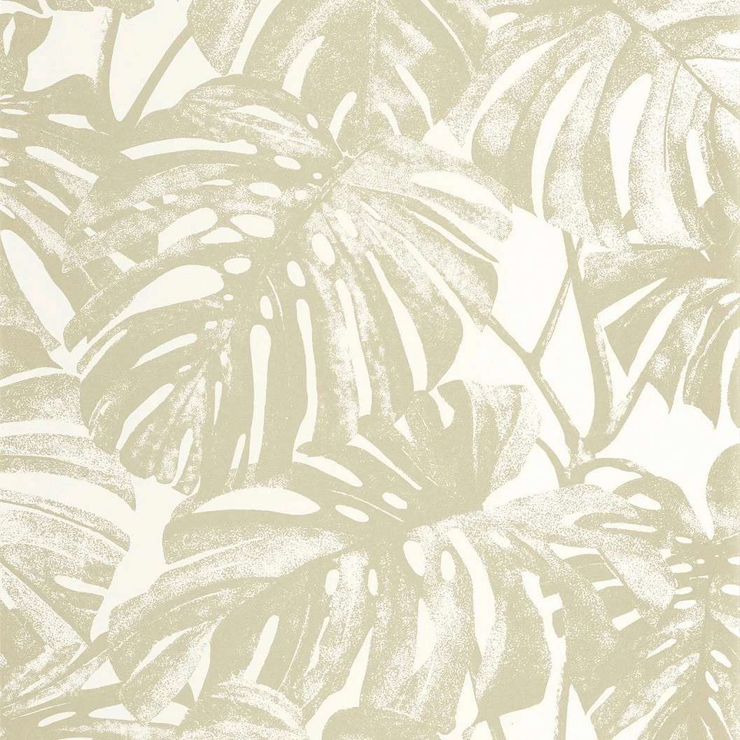 Design tapéta trópusi levél mintával fehér és halványzöld színben