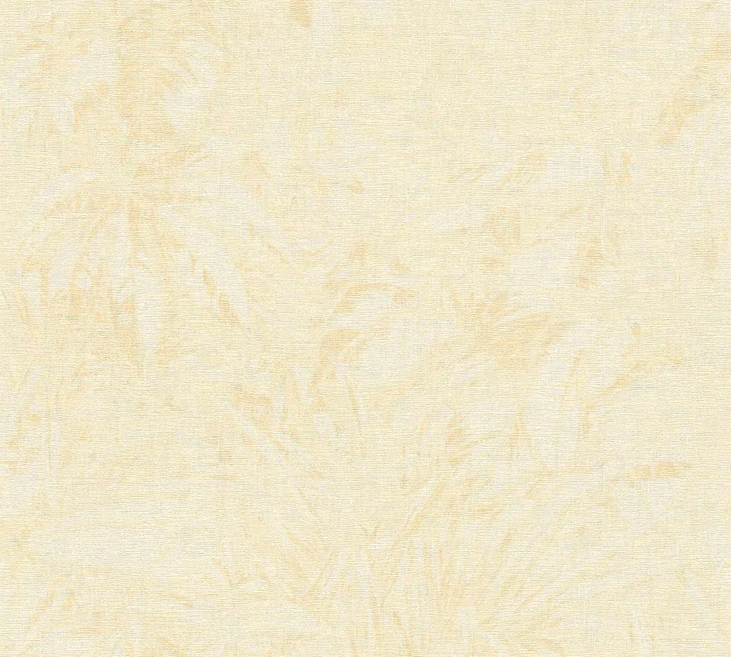 Design tapéta trópusi levél mintával krém-sárga és arany színben