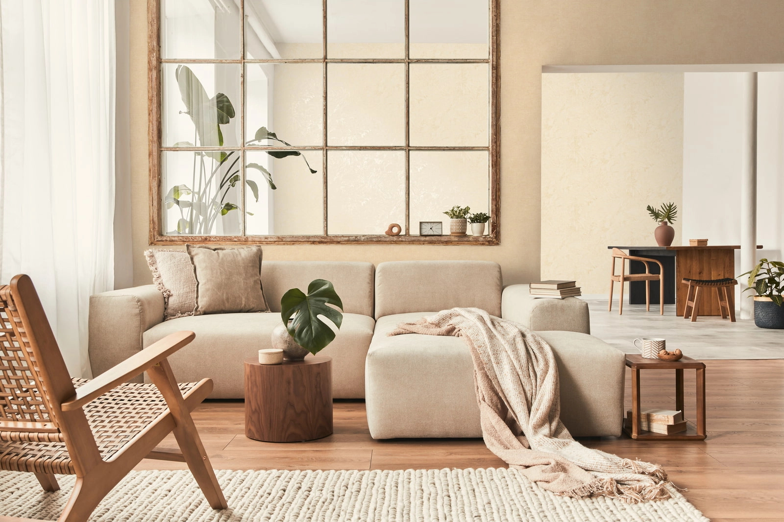 Design tapéta trópusi levél mintával krém-sárga és arany színben