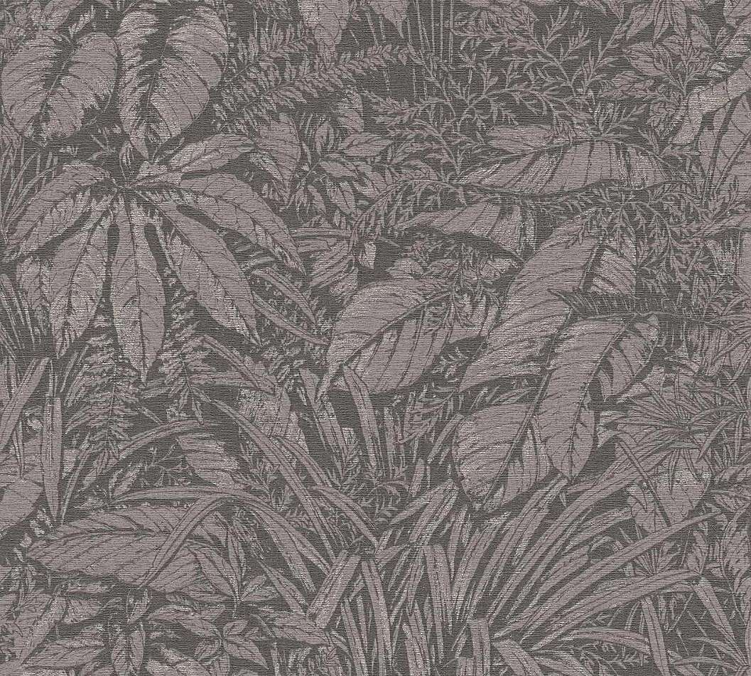 Design tapéta trópusi levél mintával szürke és ezüst színben