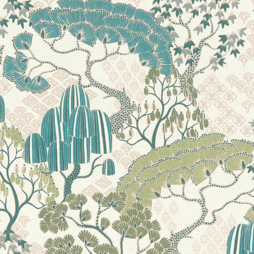 Design tapéta türkiz zöld trópusi botanikus mintával