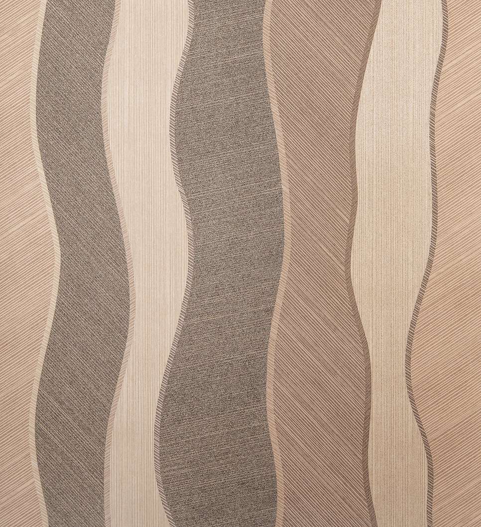 Design tapéta üveggyöngyös felületű hullámos csíkos mintával barna színben