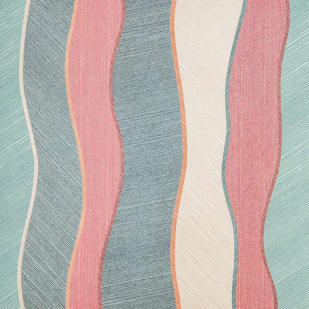 Design tapéta üveggyöngyös felületű hullámos csíkos mintával zöld és korall színben