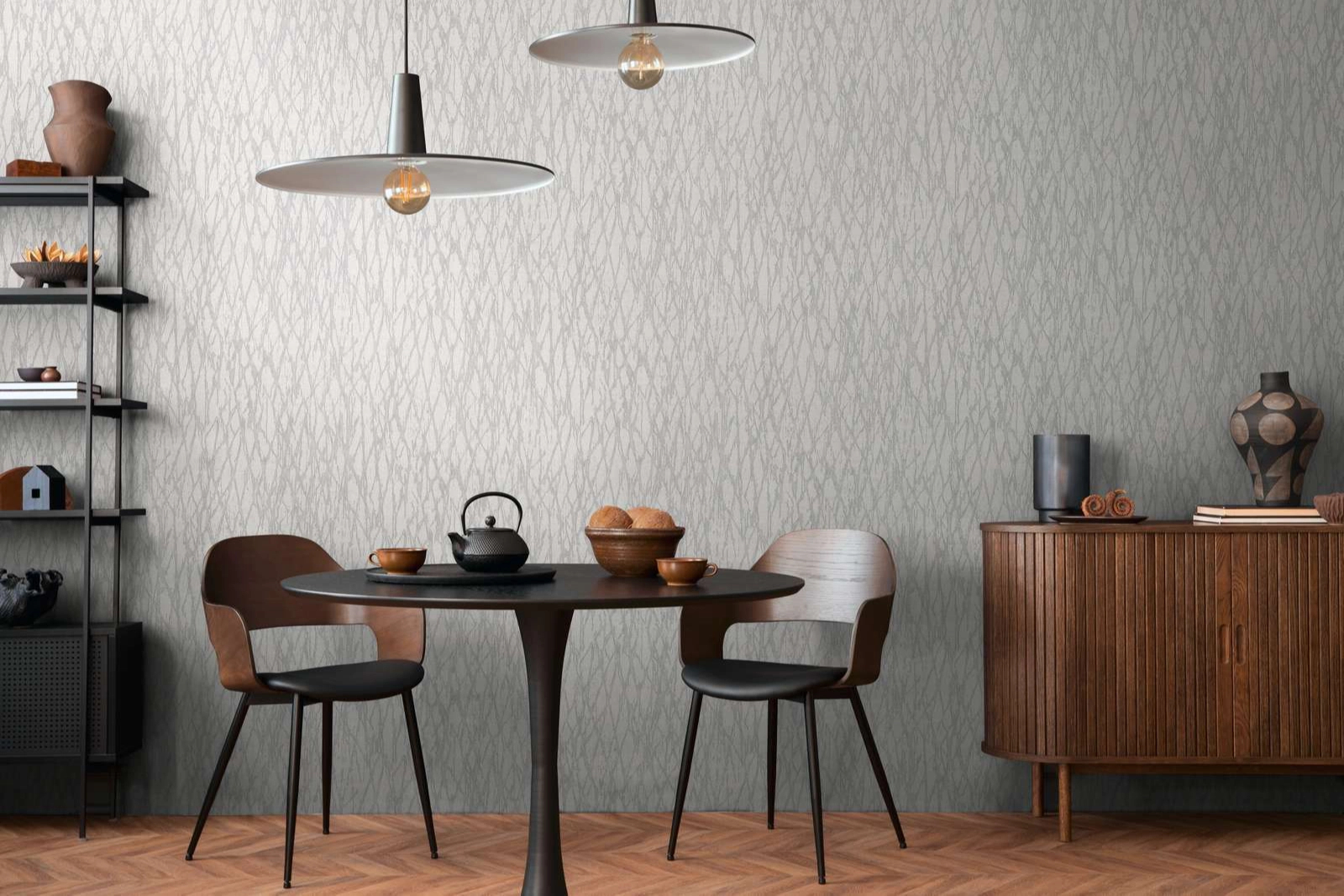 Design tapéta vakolathatású mintával szürke és flitteres színben