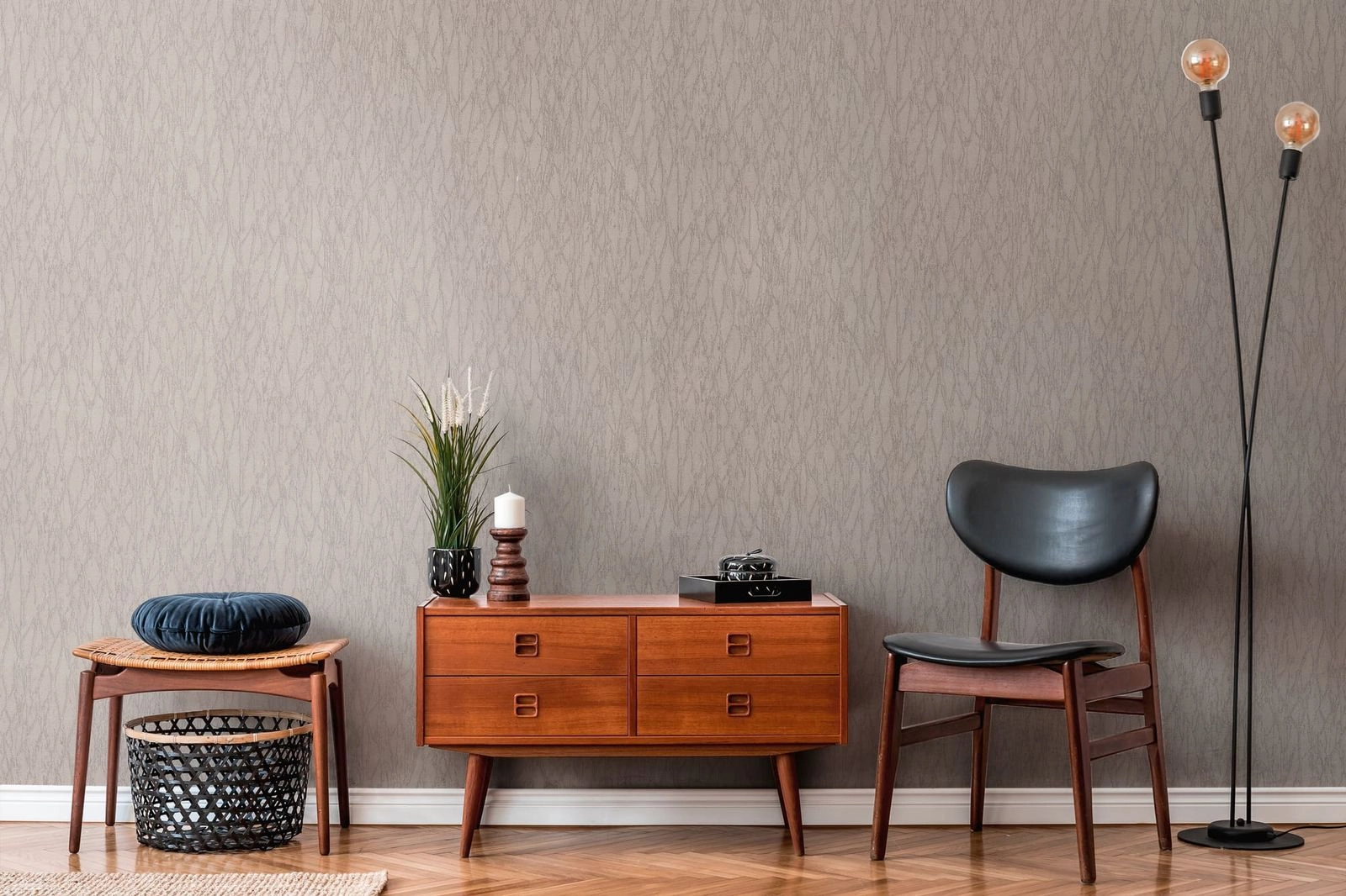 Design tapéta vakolathatású mintával szürkebeige és flitteres színben