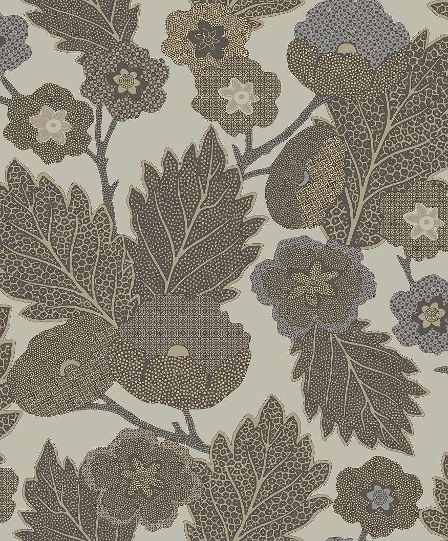 Design tapéta virág és levél mintával barna és szürke színben