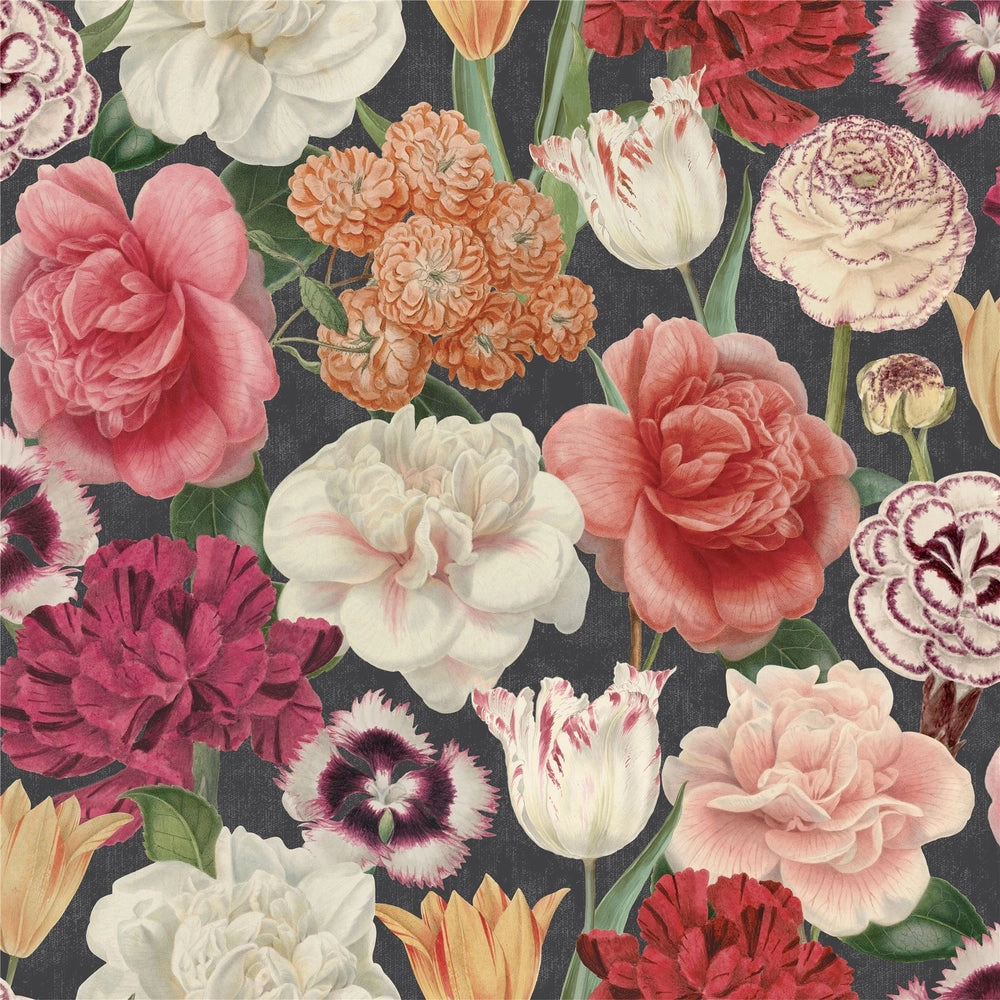 Design tapéta virág mintával fekete és piros színben