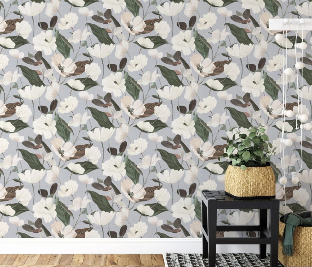 Design tapéta vizililiom mintával kék textil alapon