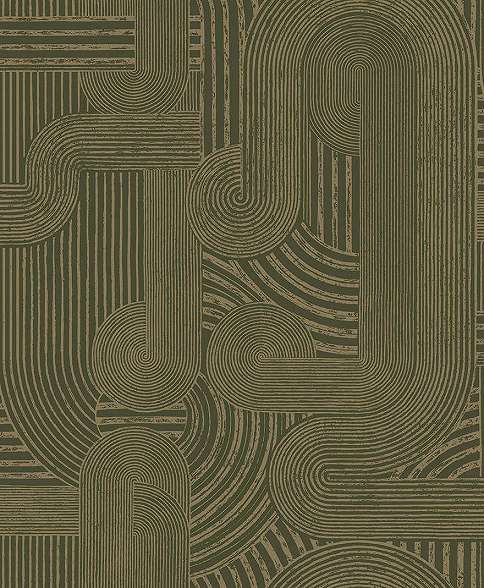 Design tapéta zöld és arany geometrai mintával 