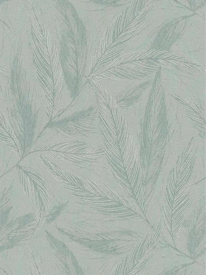 Design tapéta zöld és fényes ezüst madártoll mintával