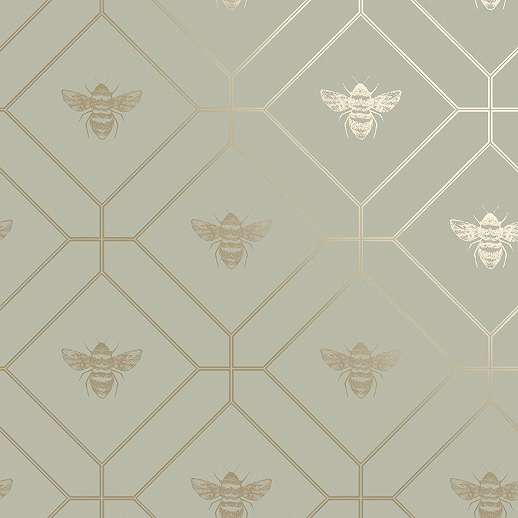 Design tapéta zöld metál méh és méhsejt mintával