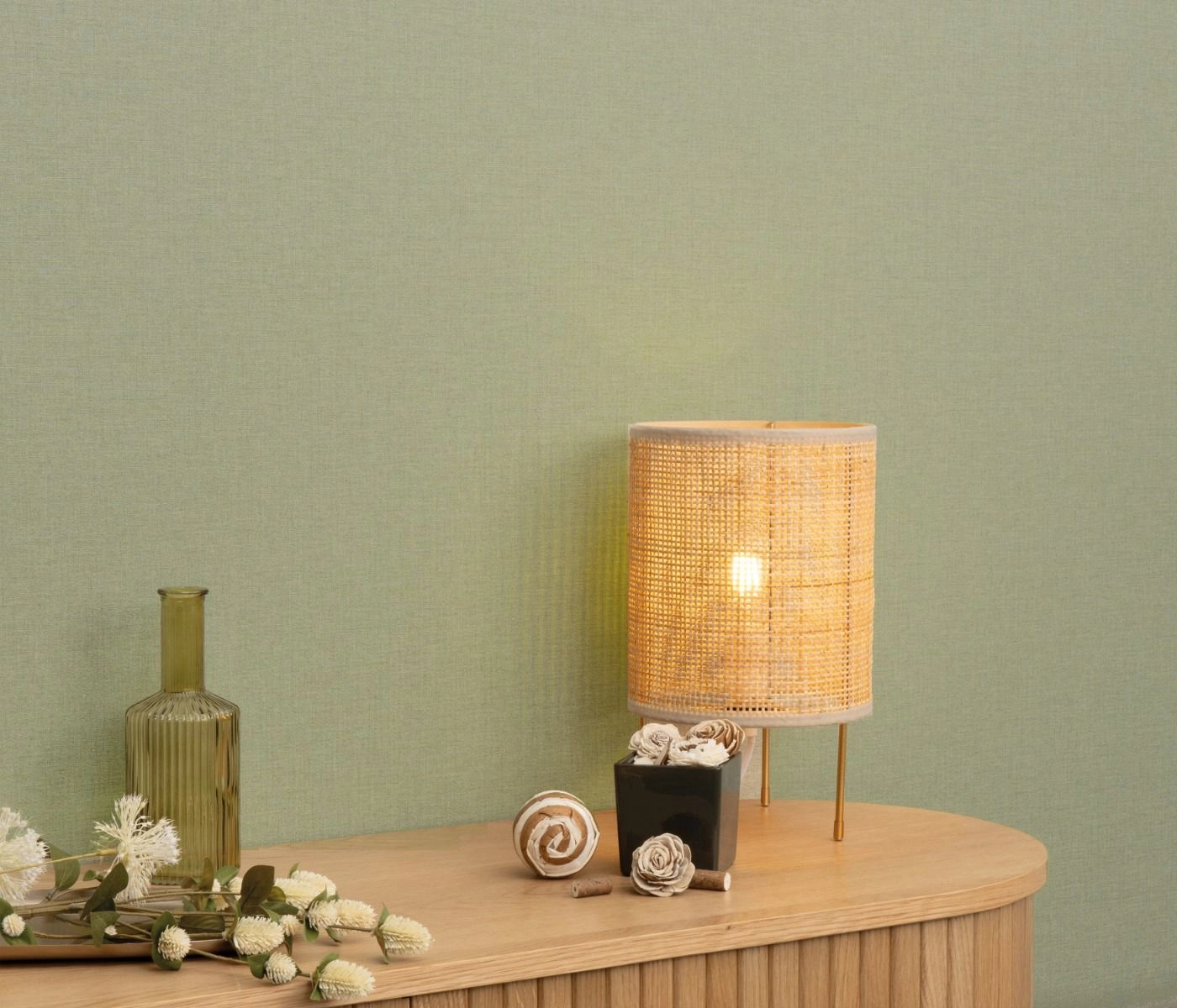 Design tapéta zöld textil mintával mosható vinyl