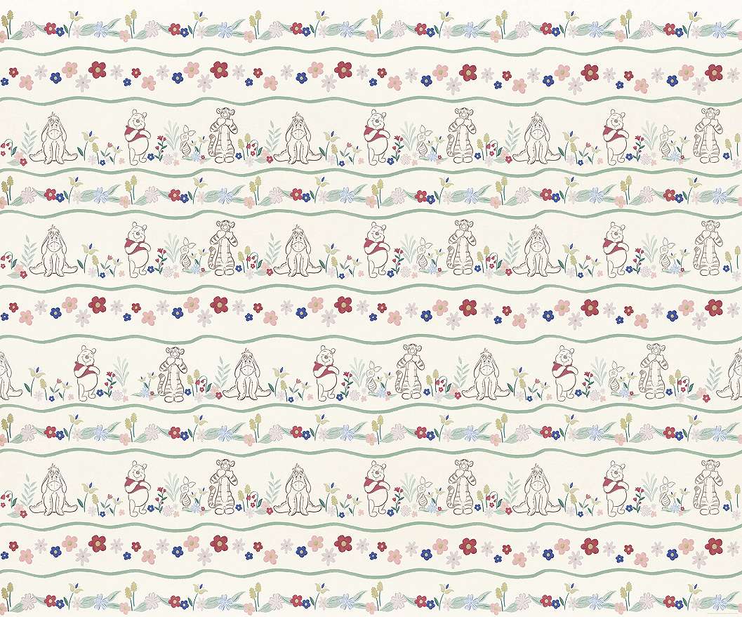 Disney gyerek fotótapéta Micimackó és barátai virág csíkokkal