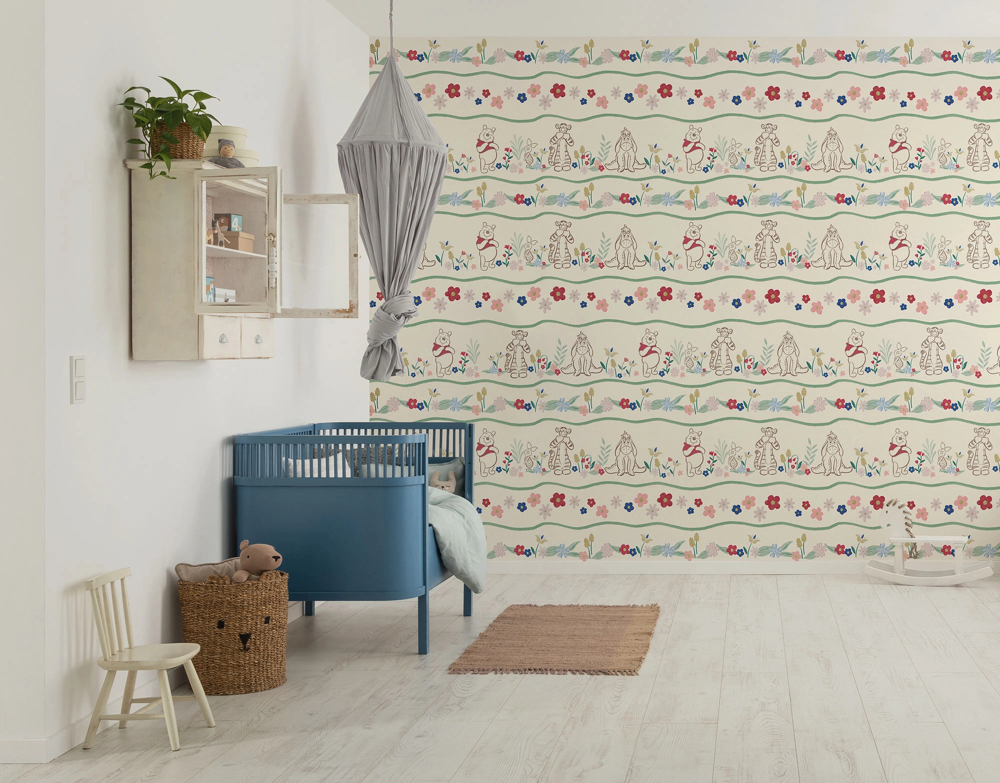 Disney fotótapéta Micimackó és barátai, virág csíkokkal