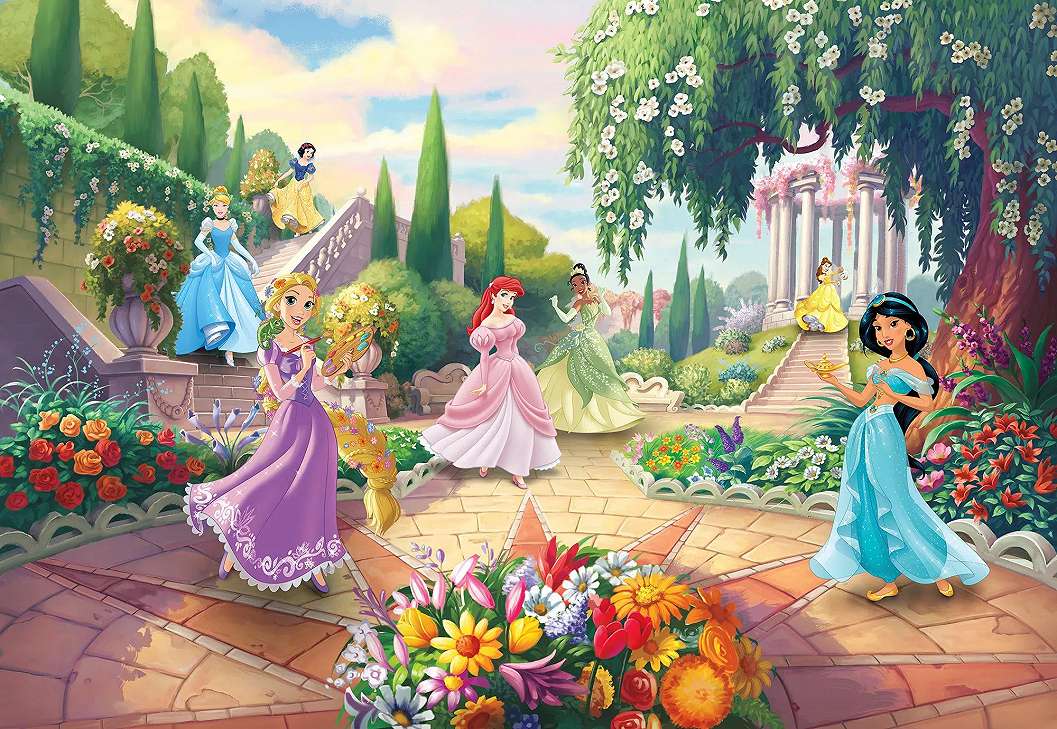Disney hercegnők fali poszteren egy mesebeli kertben