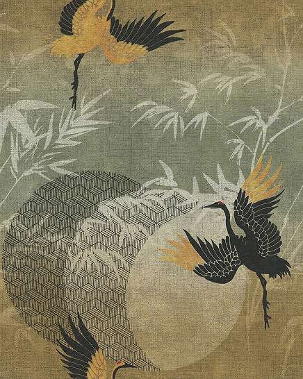 Dupla széles 106cm japán stílusú daru madár mintás design tapéta