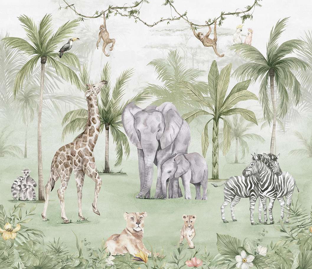 Dzsungel és egzotikus állat mintás vlies gyerek posztertapéta