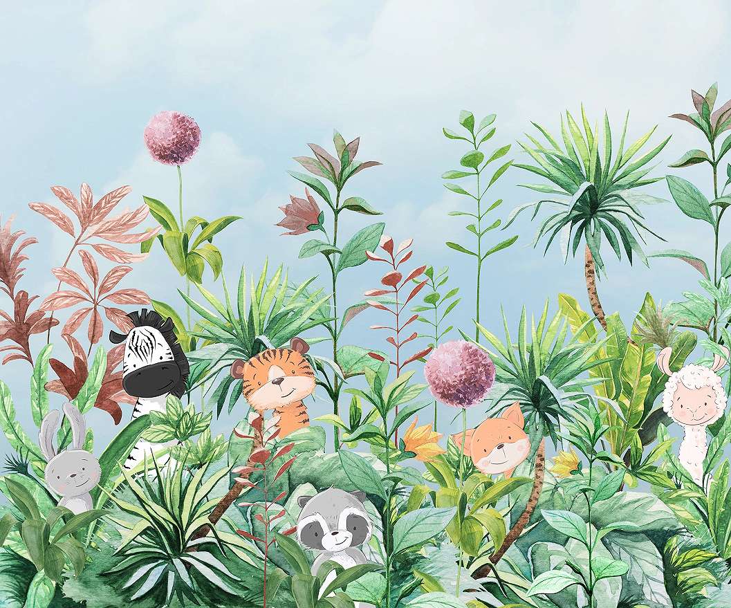 Dzsungel és kedves állatos mintás gyerek fali poszter