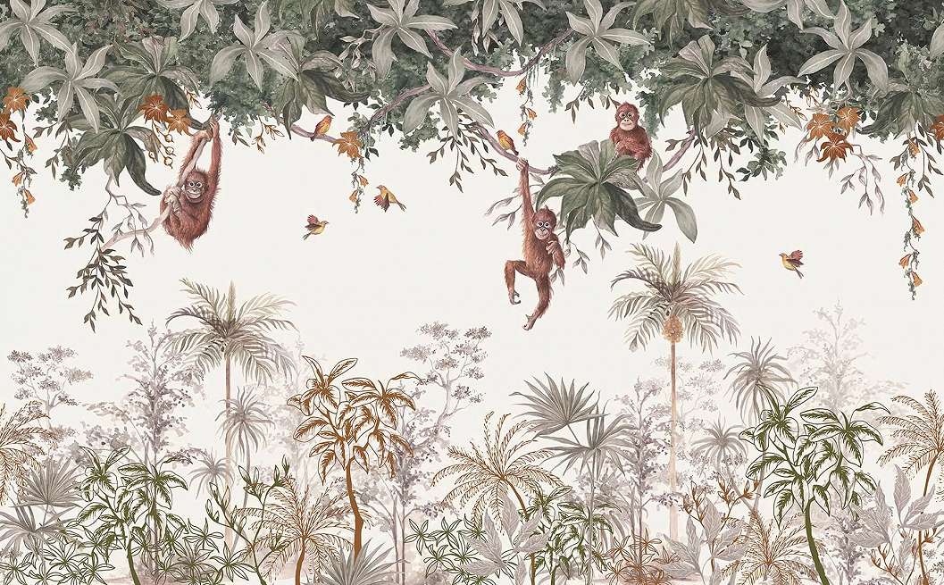 Dzsungel és kedves orángután mintás vlies gyerek poszter tapéta