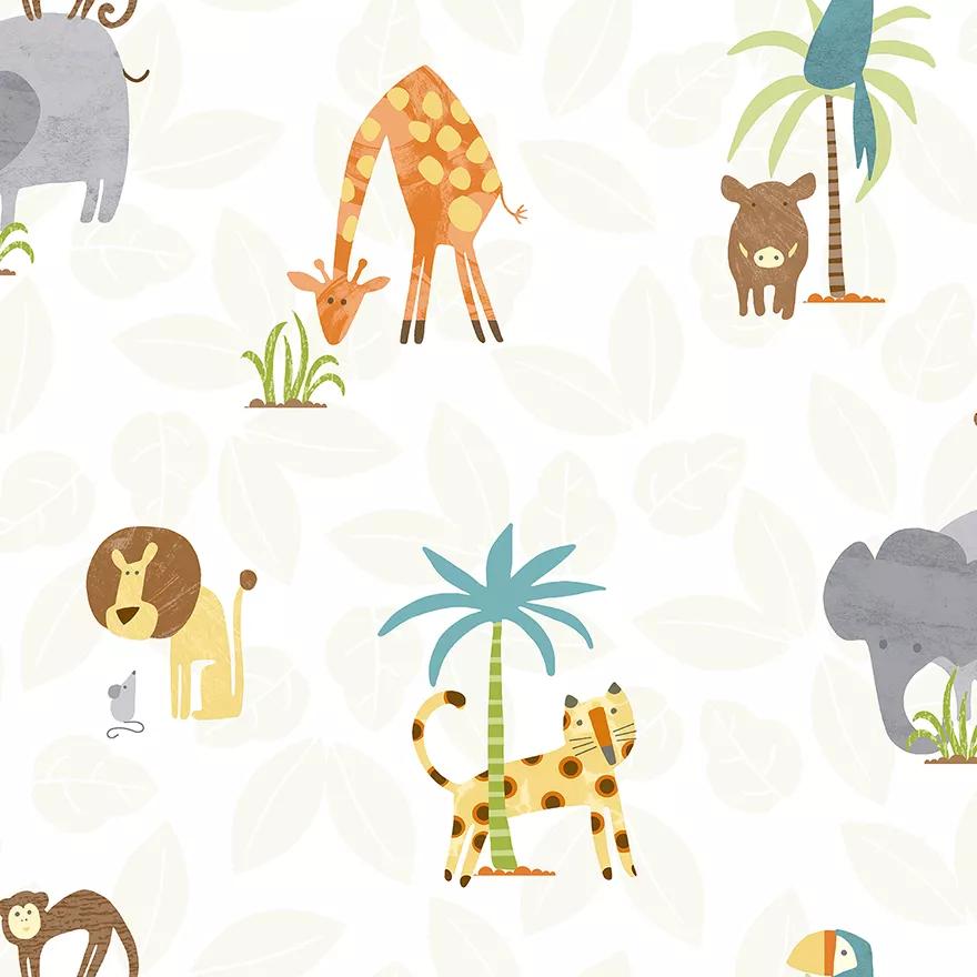 Dzsungel friends gyerektapéta kedves rajzolt afrikai állat mintával