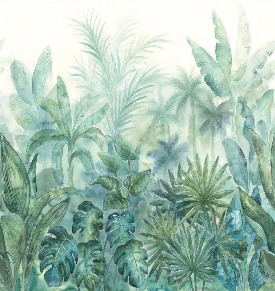 Dzsungel mintás moshaó poszter tapéta türkiz kékes színvilágban