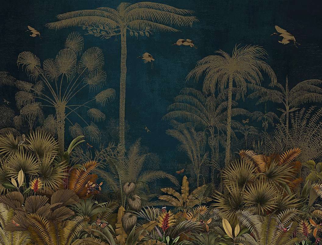 Dzsungel mintás vlies poszter kékes színvilágban 368x254 vlies