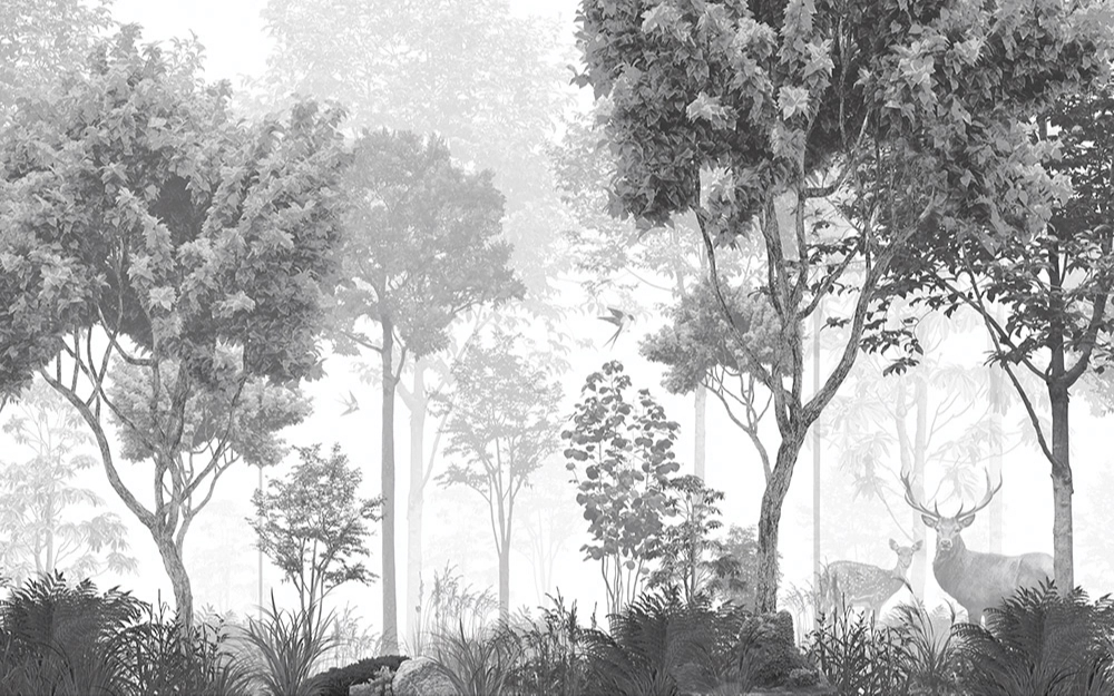 Egyedi erdő és szarvas mintás posztertapéta (416cm) szélesség X magasság (260cm)