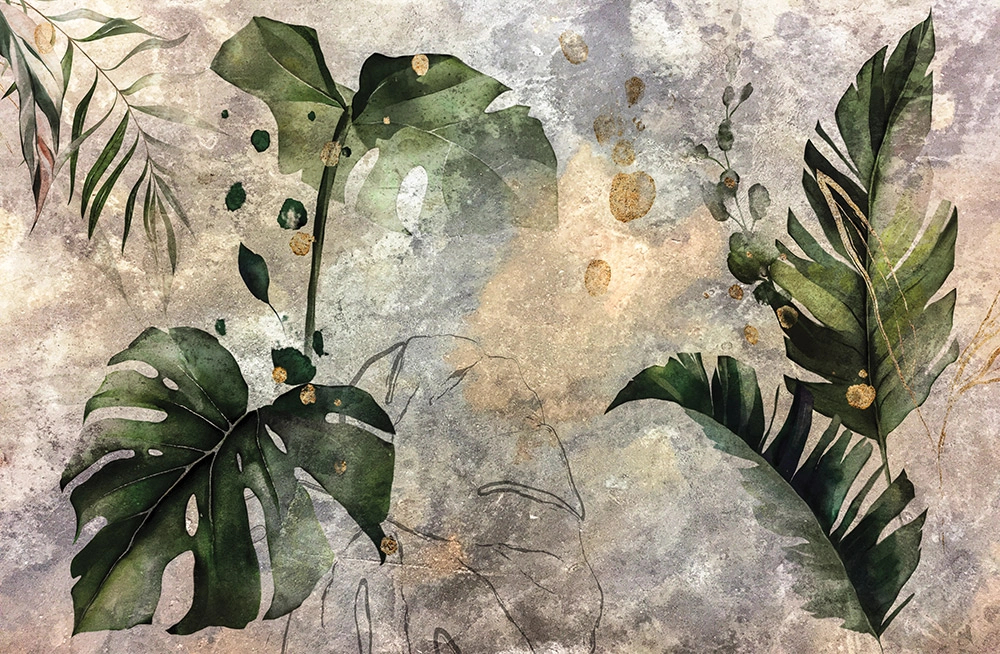 Egyedi vinyl loft trópusi botanikus mintás poszter tapéta 410cm (szélesség) X 267cm (magasság)