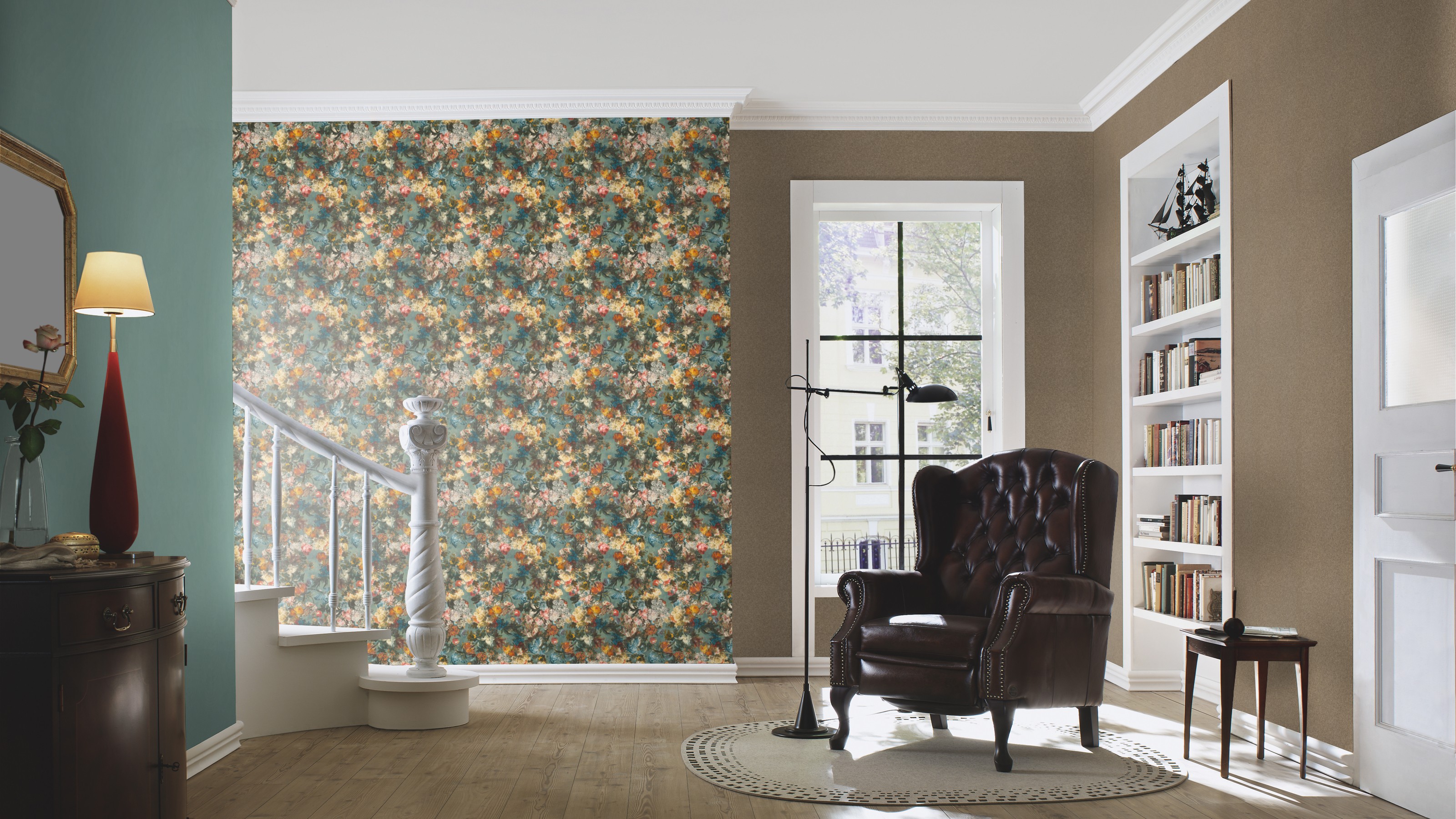 Egyszínű kékes zöld modern tapéta