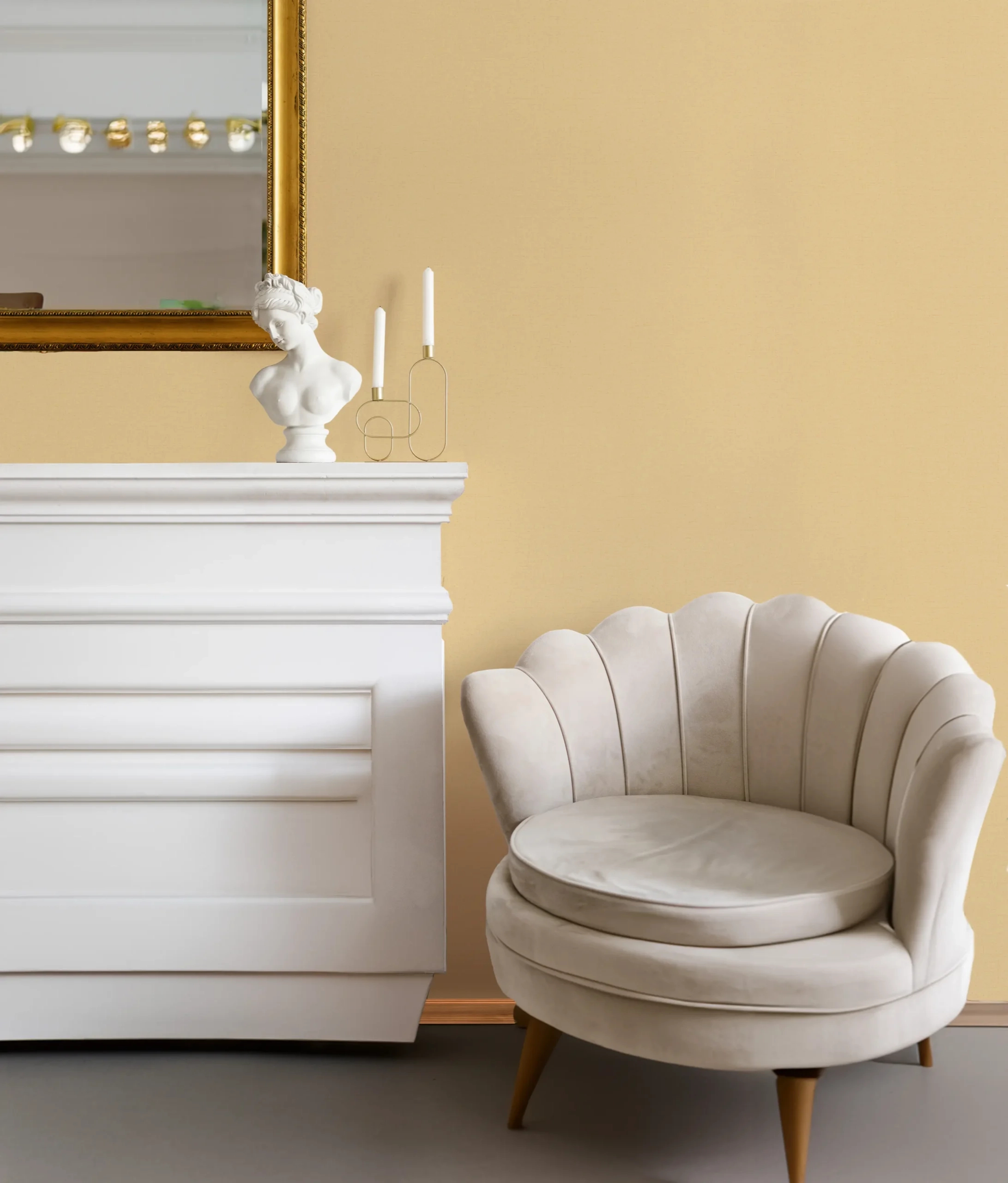 Egyszínű textilmintás krémsárga tapéta