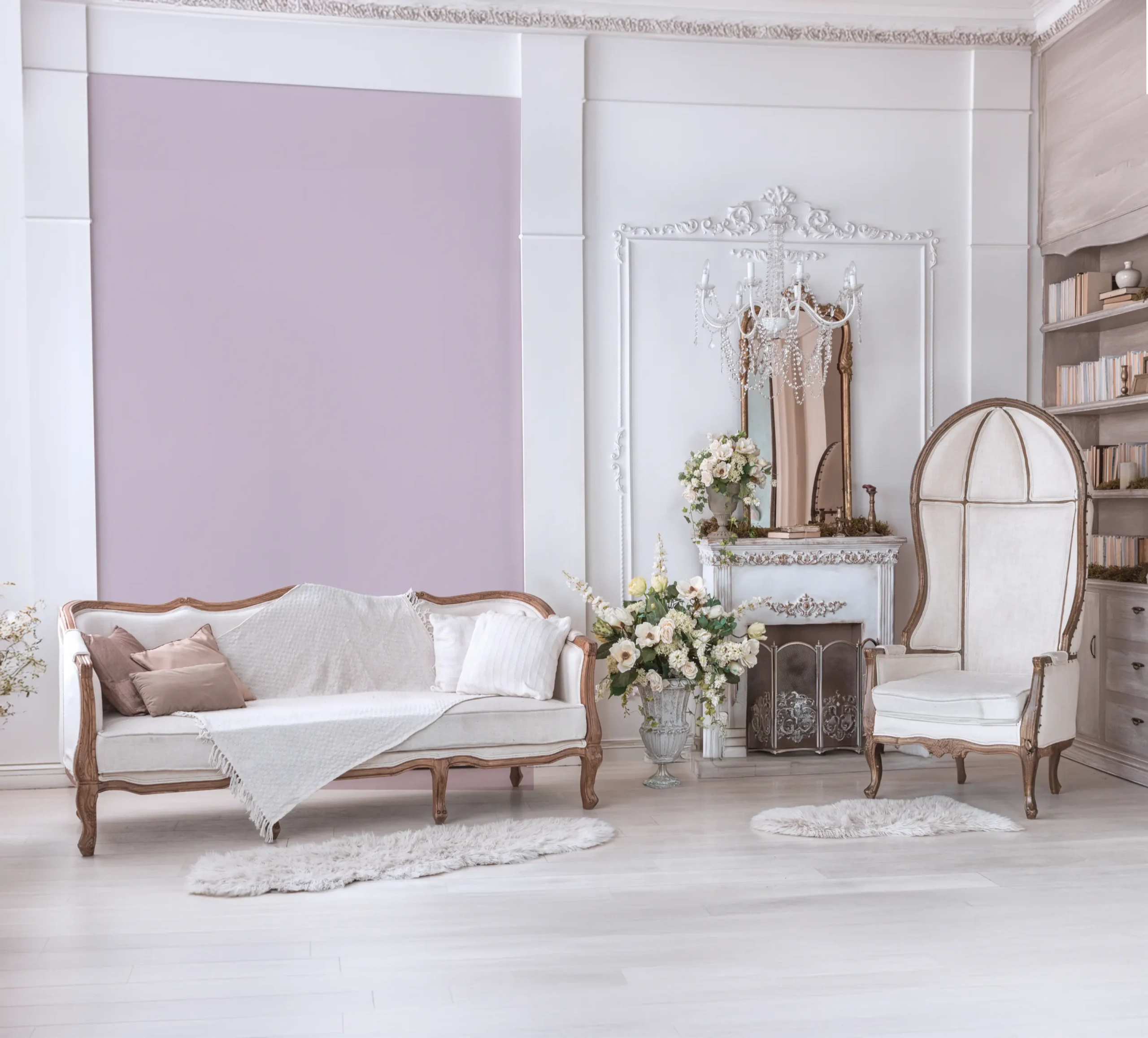 Egyszínű textilmintás mályva tapéta