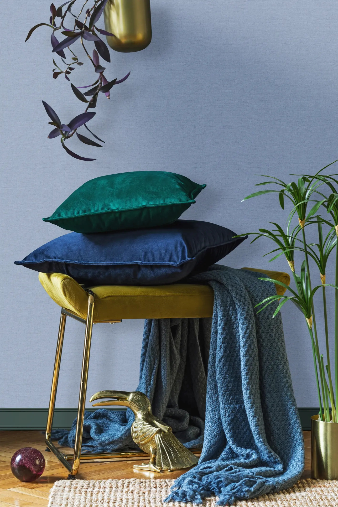 Egyszínű textilmintás práizsikék tapéta