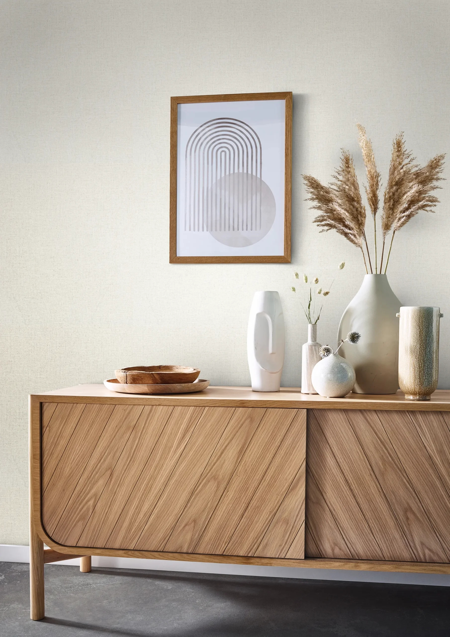 Egyszínű textilmintás zöldes világosszürke tapéta