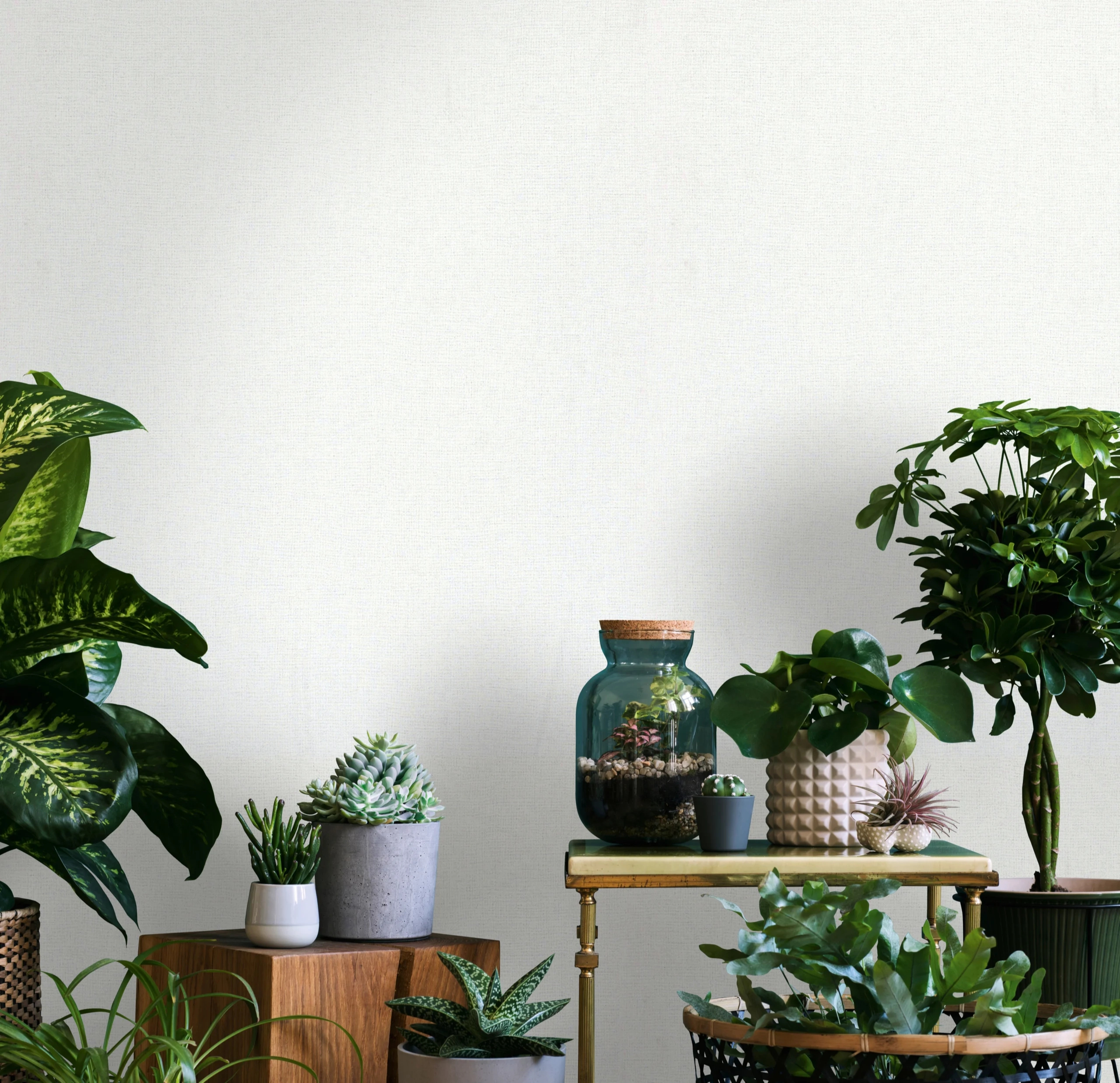 Egyszínű textilmintás zöldesfehér tapéta